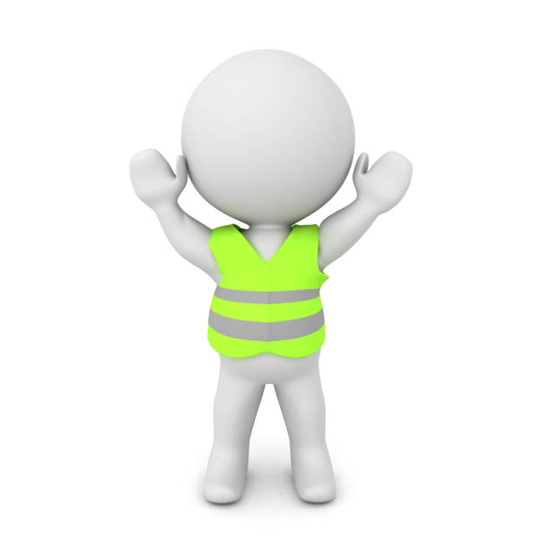 istock 3D Character with yellow vest and hands raised 1143054053