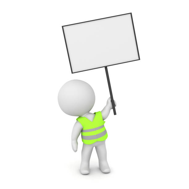 istock 3D Character with yellow vest and protest sign 1143054090