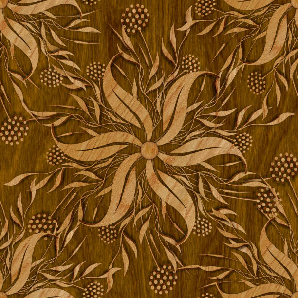 istock Wood seamless texture with flowers 1143054579