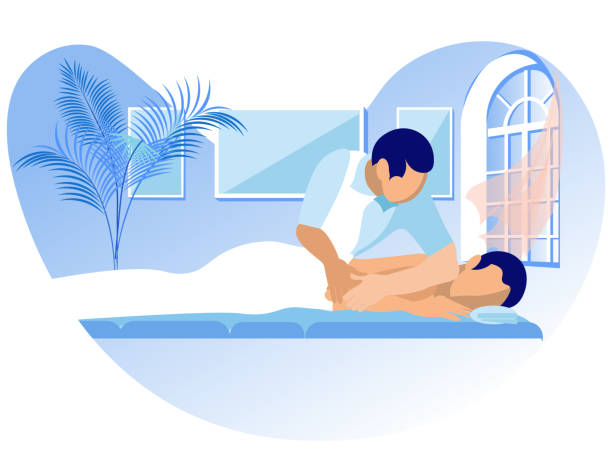 illustrazioni stock, clip art, cartoni animati e icone di tendenza di illustrazione vettoriale riabilitazione massaggio cartone animato - osteopata