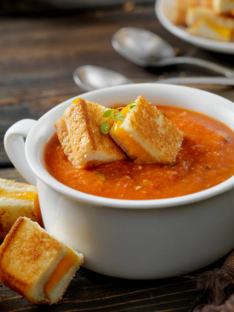 istock Roasted Tomato, Garlic and Basil Soup with Grilled Cheese Croutons 1143056020