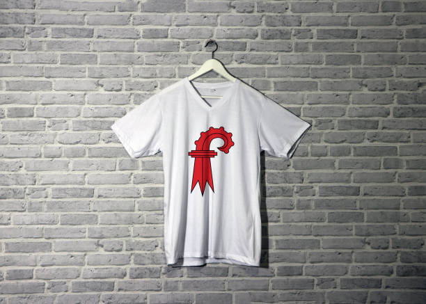 istock Basel-Landschaft flag on shirt and hanging on the wall with brick pattern wallpaper. 1143056581