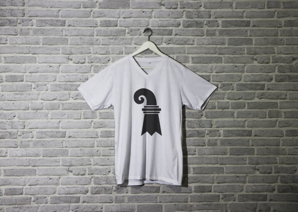 Basel-Stadt flag on shirt and hanging on the wall with brick pattern wallpaper.