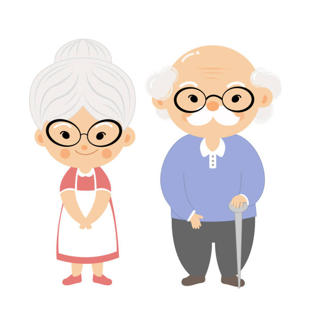 illustrations, cliparts, dessins animés et icônes de grand-mère et grand-père - senior couple senior adult senior women grandmother