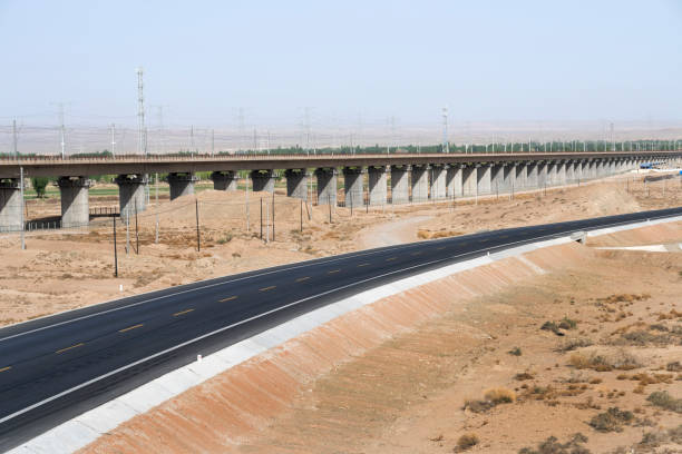 istock Highways and railway Bridges in the sky background 1143057791