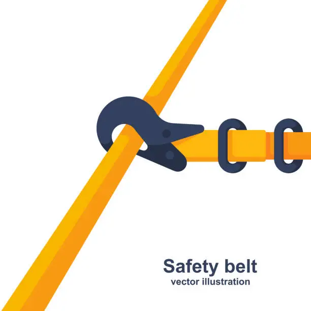 Vector illustration of Construction safety belt. Seat belt fastened to the pipe