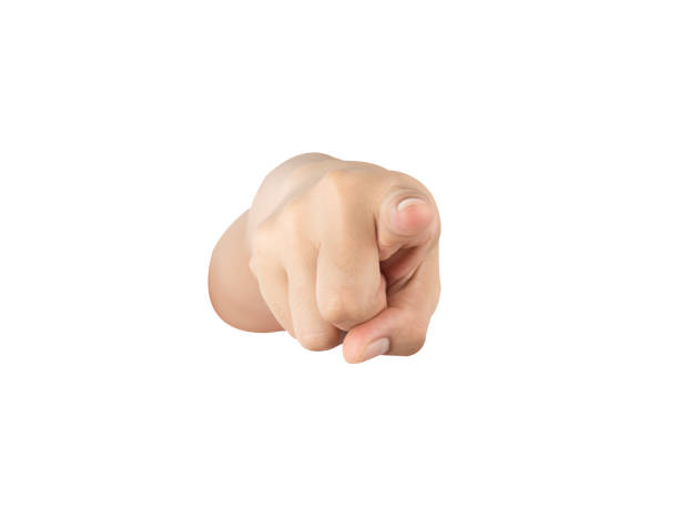 istock hand point your face isolated on white 1143058965