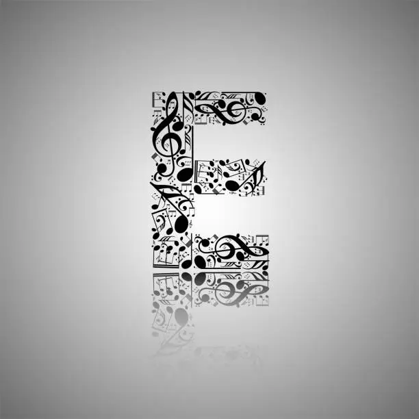 Vector illustration of Vector letter E made from music notes, alphabet collection made from music notes, musical letter