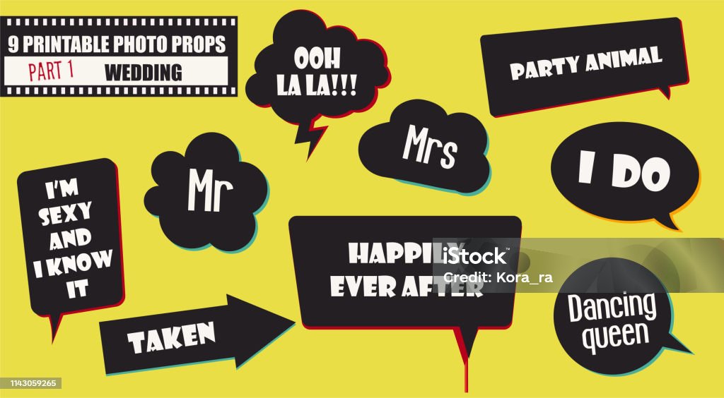 Photo Booth Props Vector Elements For Wedding Or Engagement Party Stock  Illustration - Download Image Now - iStock
