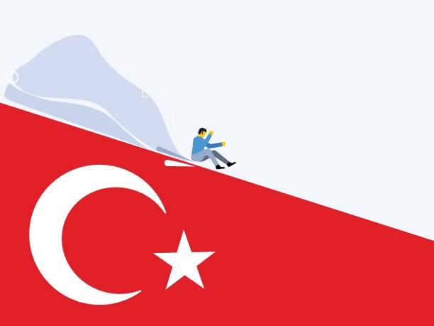 illustrazioni stock, clip art, cartoni animati e icone di tendenza di crisi finanziaria in turchia - l flag