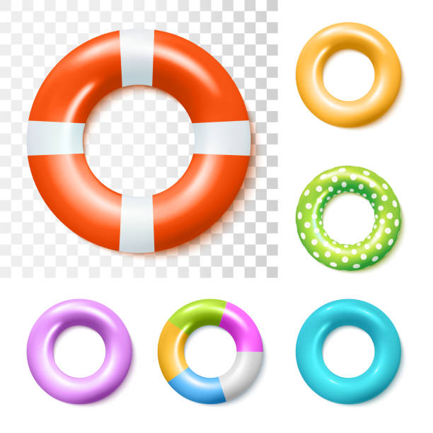 aufblasbare gummi-ringe - swimming pool inner tube toy float stock-grafiken, -clipart, -cartoons und -symbole