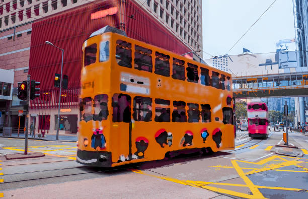 istock Double Decker Yellow Tram in Hong Kong 1143066225