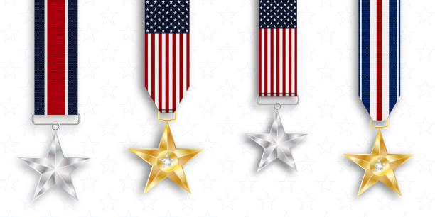 명예의 메달. 실버 스타. 현충일. 미국 공휴일. - medal star shape war award stock illustrations