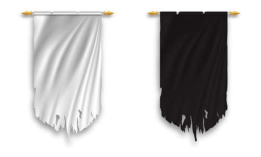 Black and White wall hanged pennant Template. empty 3D Textile flag. Vector illustration.