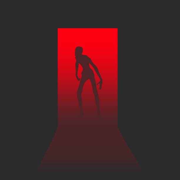 istock Zombie comes into the house through the open door 1143067510