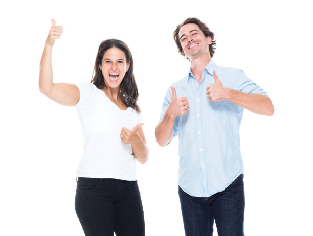istock Attractive couple showing thumbs up 1143068255