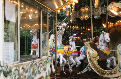Carousel on an empty playground, Paris, France