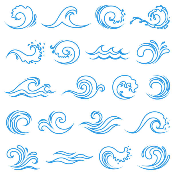 illustrazioni stock, clip art, cartoni animati e icone di tendenza di icone delle onde - waves crashing