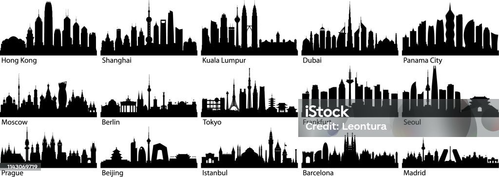 Города (все здания являются полными и поместными) - Векторная графика Линия горизонта роялти-фри