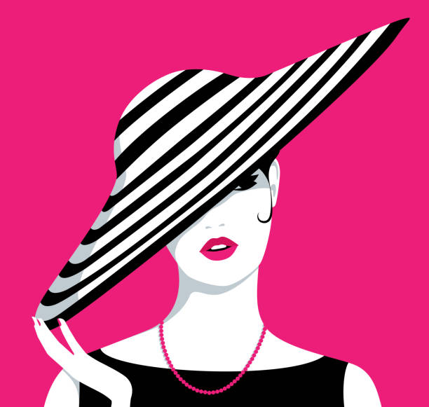 illustrazioni stock, clip art, cartoni animati e icone di tendenza di donna che indossa un cappello grande - pink hat