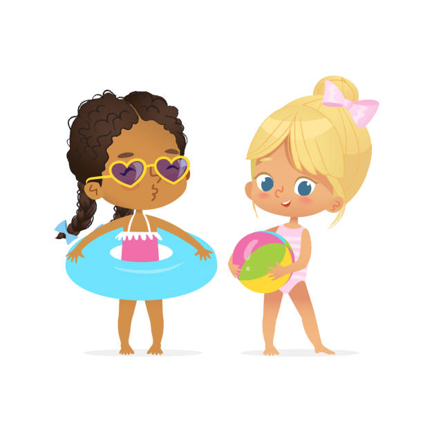 ilustraciones, imágenes clip art, dibujos animados e iconos de stock de ðd» ñ ð 1/2 ñd μ ñð 1/2 d μ ñð ° - swimwear child inner tube little girls