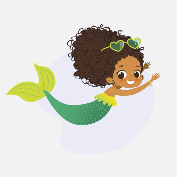 mermaid african character mythical cute girl nymphe - meerjungfrau stock-grafiken, -clipart, -cartoons und -symbole