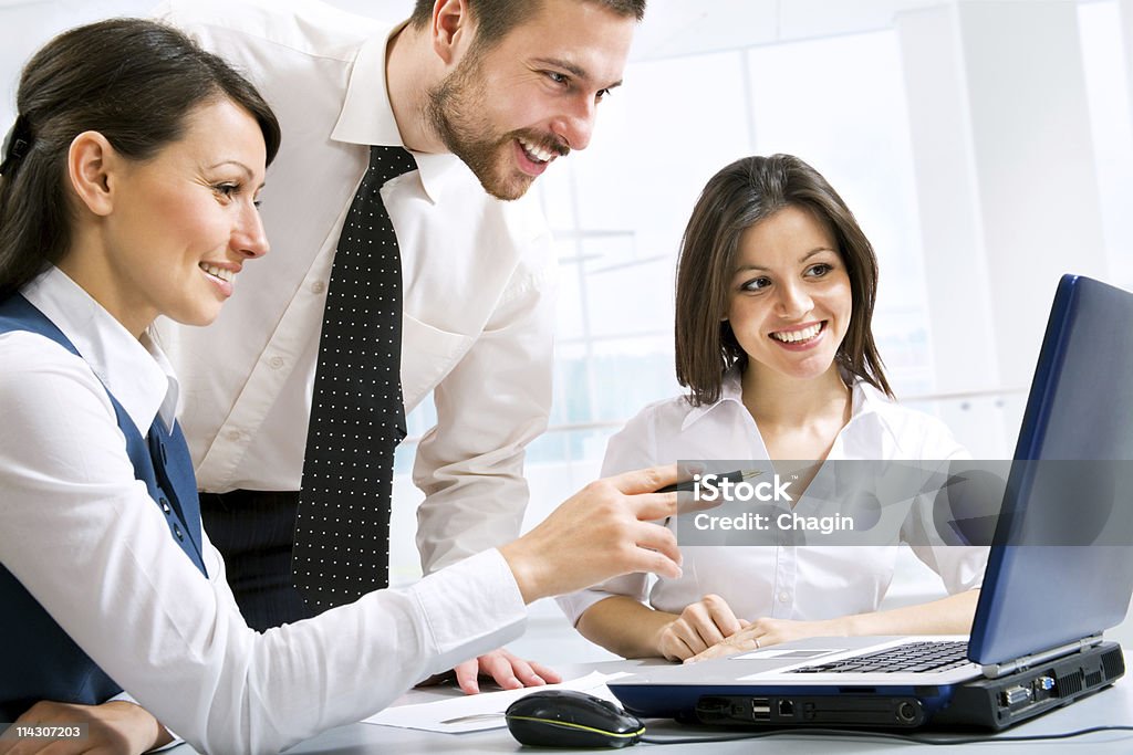 Business team Young businesspeople discuss the new project at office Adult Stock Photo