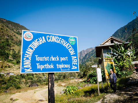 Poster at the entrance to the protected area of Kanchenjunga, Taplejung, Nepal