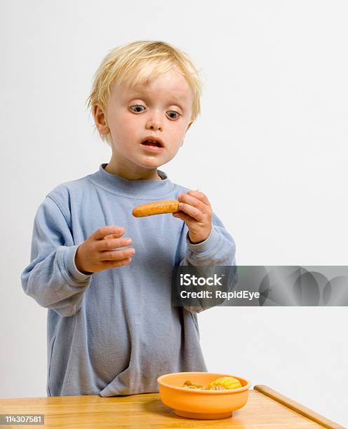 Amazed By Vienna Sausage Stock Photo - Download Image Now - Blond Hair, Blue, Boys