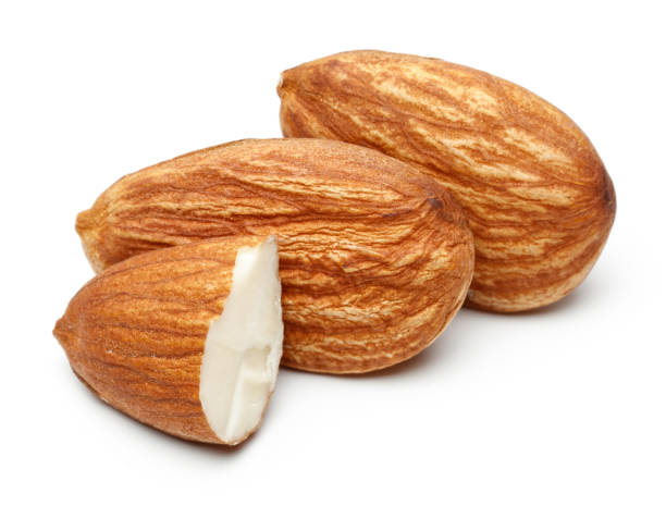 istock Group of almonds isolated on white 1143078143
