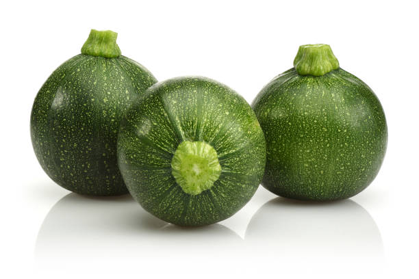 Green round zucchini isolated on white