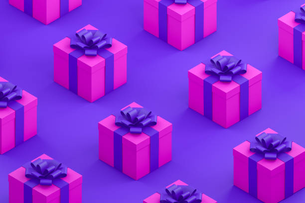 3d render Gift Boxes with isometric projection. Minimal Christmas, Party concept.