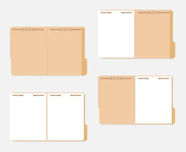 Vector illustration of Letter size tabbed file folder with metal fastener keeping paper sheets