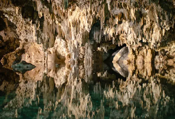 Underground seas in Mexico, named cenote, holy caves of the Mayan in the Riviera Maya, Caves Cenote Labnaha, Riviera Maya, Mexico