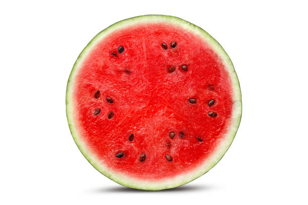 half watermelon with isolated on white - one slice imagens e fotografias de stock