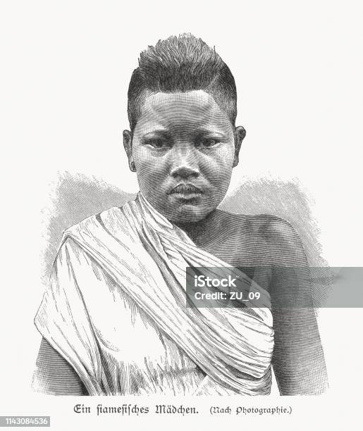 A Thai Girl Wood Engraving Published In 1897 Stock Illustration - Download Image Now - 19th Century, Adult, Asia