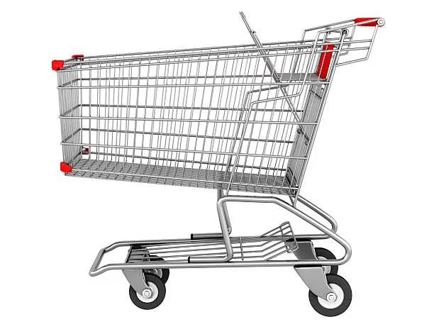 Photo of empty shopping cart isolated on white background