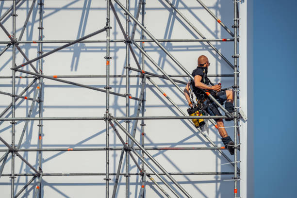 Construction of the scaffolding for The Passion stock photo