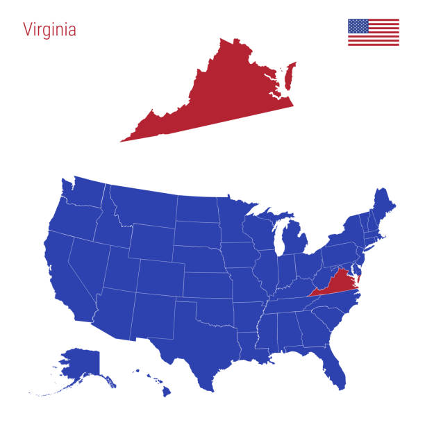 illustrazioni stock, clip art, cartoni animati e icone di tendenza di lo stato della virginia è evidenziato in rosso. mappa vettoriale degli stati uniti divisa in stati separati. - personal map