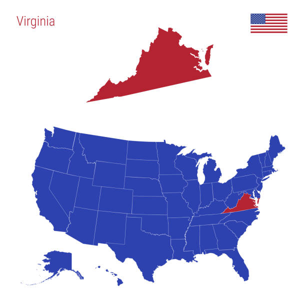 штат вирджиния выделен в красном цвете. векторная карта сша разделена на отдельные штаты. - personal map stock illustrations