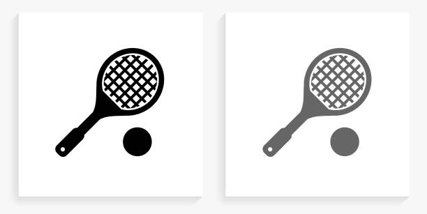 ракетка черно-белая площадь икона - racketball stock illustrations