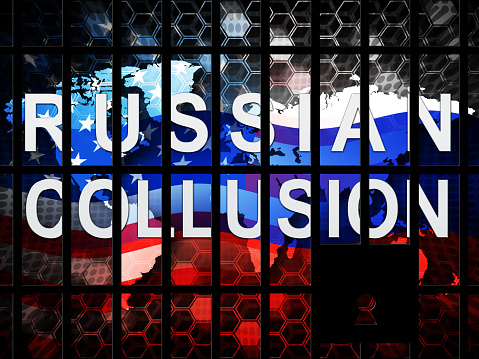 Collusion Report Jail Showing Russian Conspiracy Or Criminal Collaboration 3d Illustration. Secret Government Plotting With Foreign Players