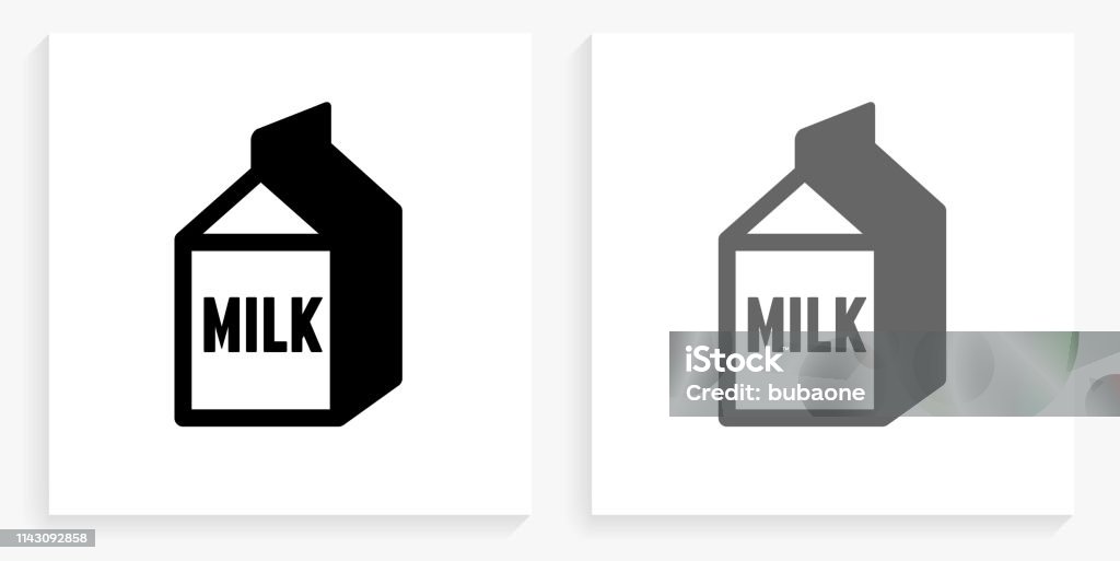 Milk Carton Black and White Square Icon Milk Carton Black and White Square Icon. This 100% royalty free vector illustration is featuring the square button with a drop shadow and the main icon is depicted in black and in grey for a roll-over effect. Icon Symbol stock vector