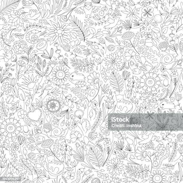 Seamless Black And White Pattern Coloring Page Stock Illustration - Download Image Now - Abstract, Animal, Animal Wildlife