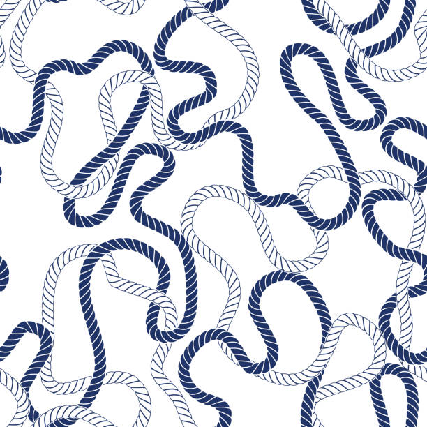 bildbanksillustrationer, clip art samt tecknat material och ikoner med sammanflätning nautiska blå och vita rep på vit bakgrund vektor sömlösa mönster. trendig marin bakgrund - repsknop