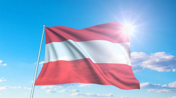 istock flag of Austria with fabric structure against a cloudy sky 1143095137