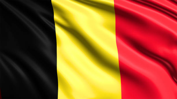 istock flag of Belgium with fabric structure in the wind 1143095391