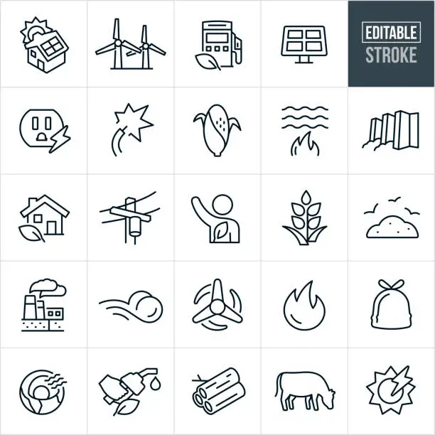 Vector illustration of Alternative Fuel Thin Line Icons - Editable Stroke