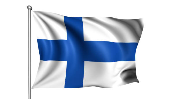 istock flag of Finland with fabric structure in the wind 1143096669