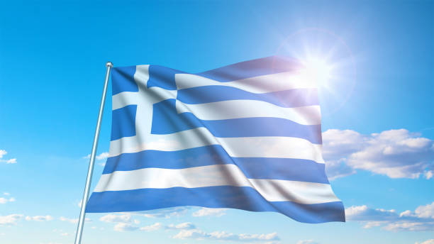 istock flag of Greece with fabric structure against a cloudy sky 1143096958